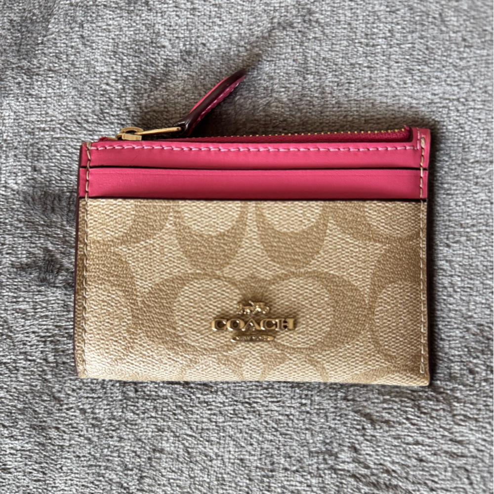 Coach Signature Gold and Pink Card Wallet